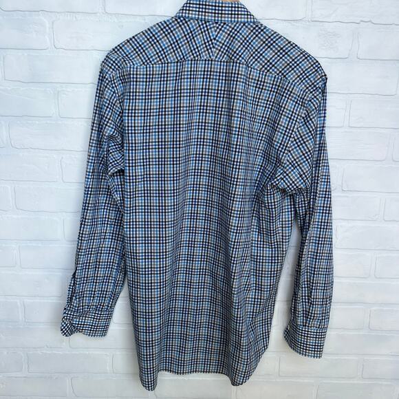 Billy Reid Men's Standard Cut Cotton Blue and Grey Checkered Button Shirt -sz M - Picture 2 of 5